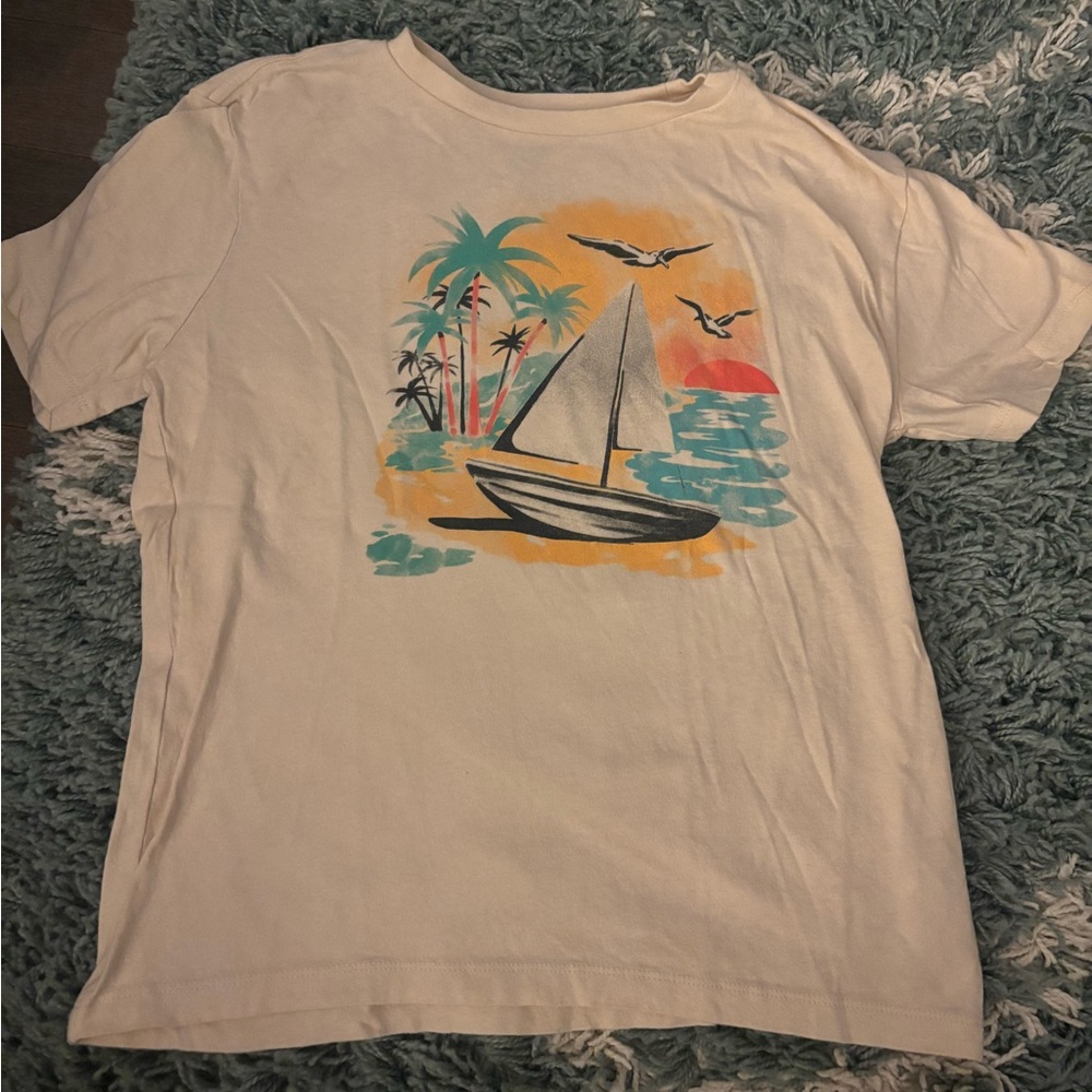 Old Navy Cream Tee with Tropical Graphic